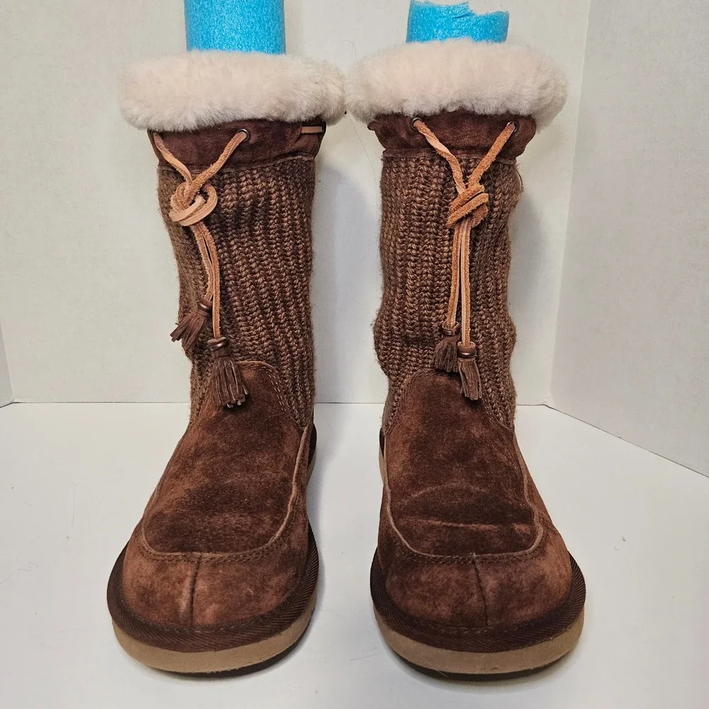 UGG Australia Suburb Knit Brown Suede Knit Tassel Boots 5124 Womens 7‎ Cozy Warm